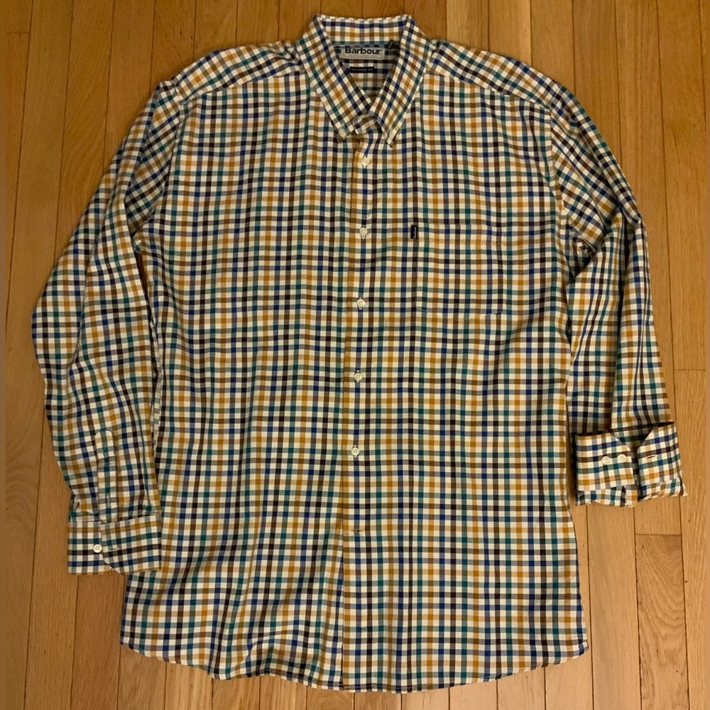 Barbour Tailored Fit Mens Button Front Shirt Check Print Multicolor